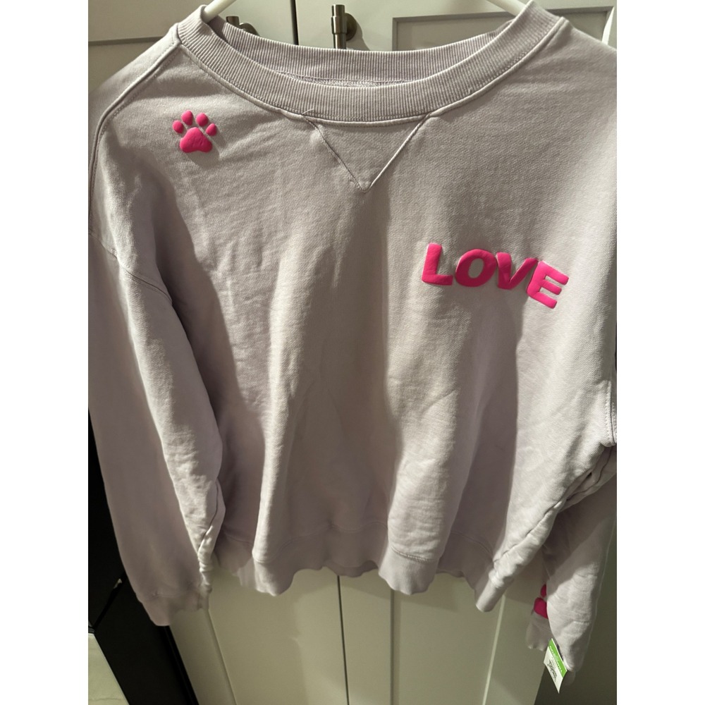 Wildfox Sweatshirt Women Size S Lilac Pink Paw Love Dogs‎ Me Graphic Fleece